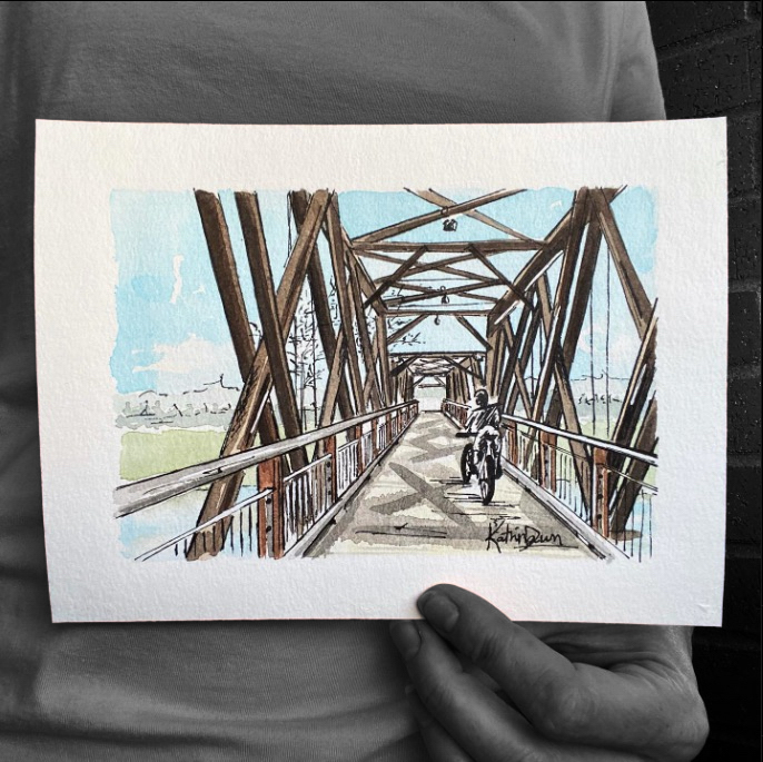 Old Fraser Bridge, Quesnel, British Columbia custom watercolour sketch by Katrina Dawn