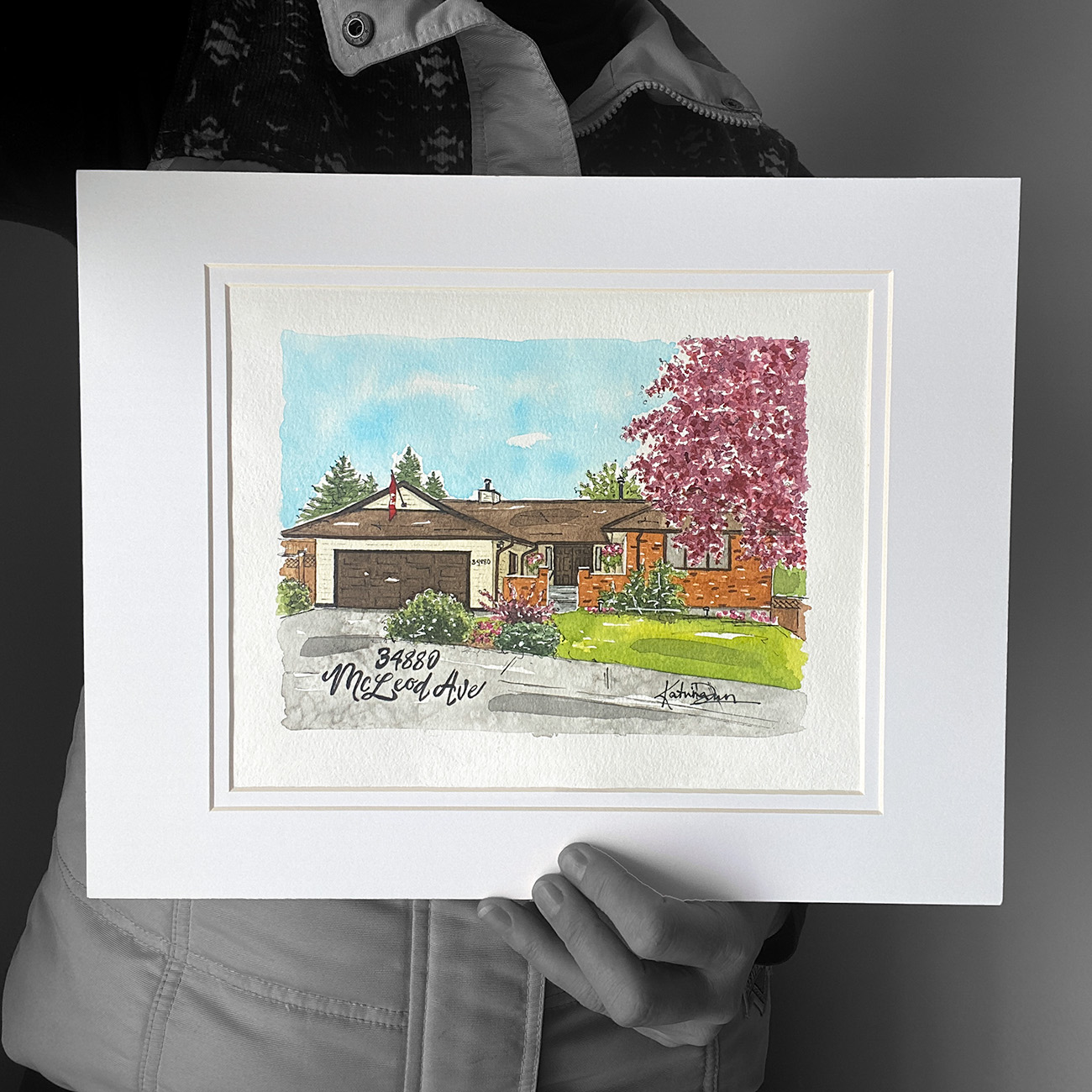 Watercolour Home Portrait by Canadian Artist Katrina Dawn