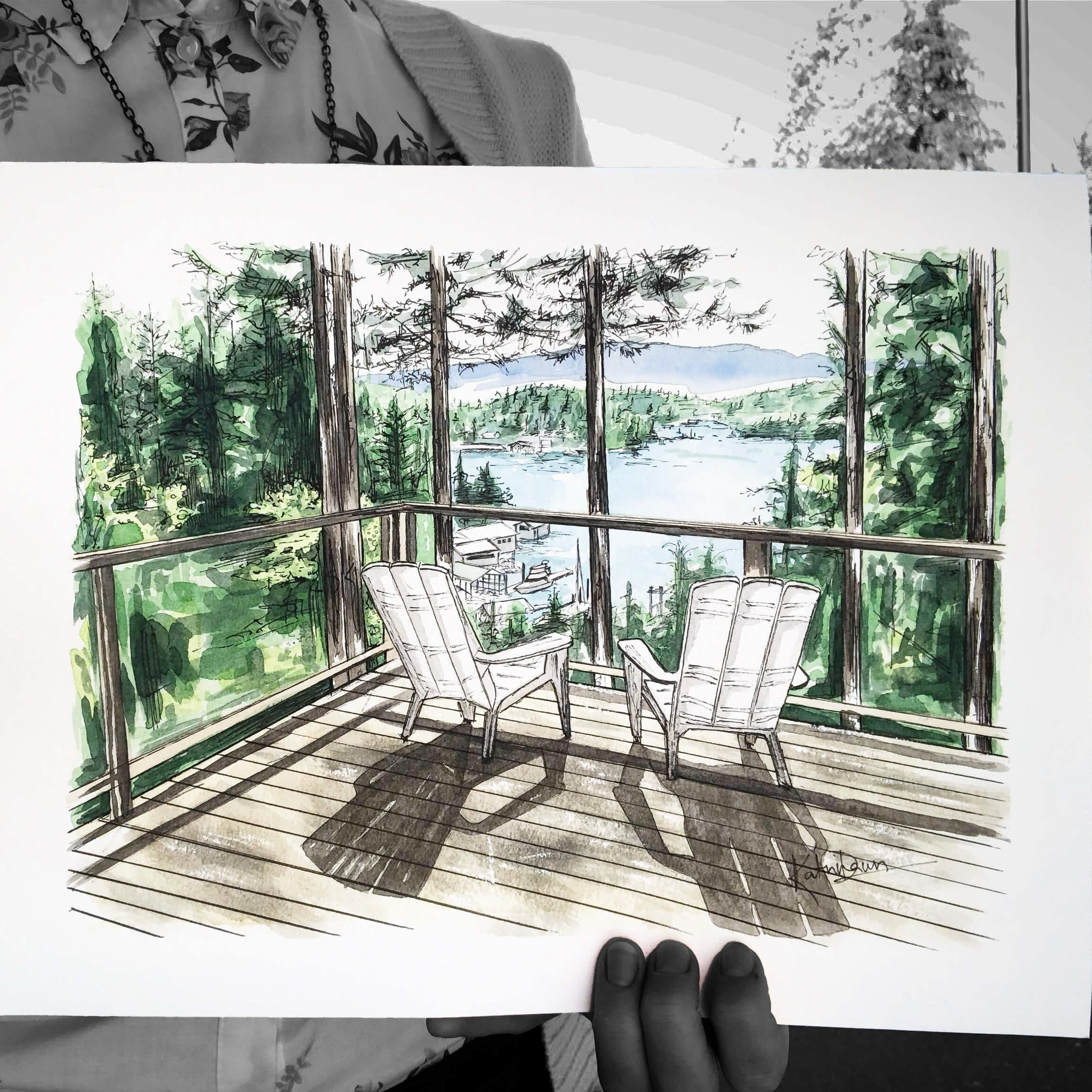 Garden Bay, Sunshine Coast Home Portrait by watercolour Sketcher Katrina Dawn
