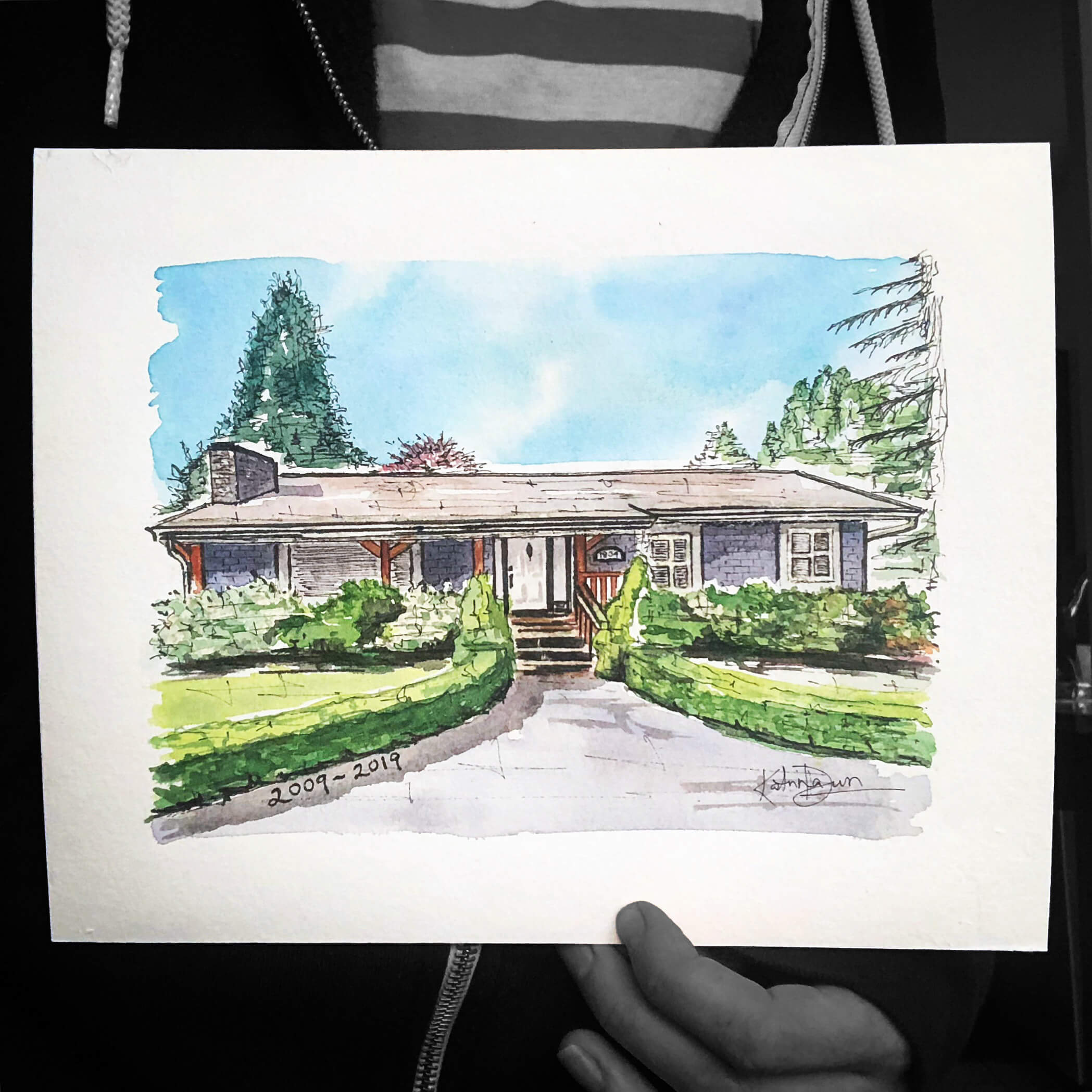 Home Portrait watercolour sketch by Canadian artist Katrina Dawn