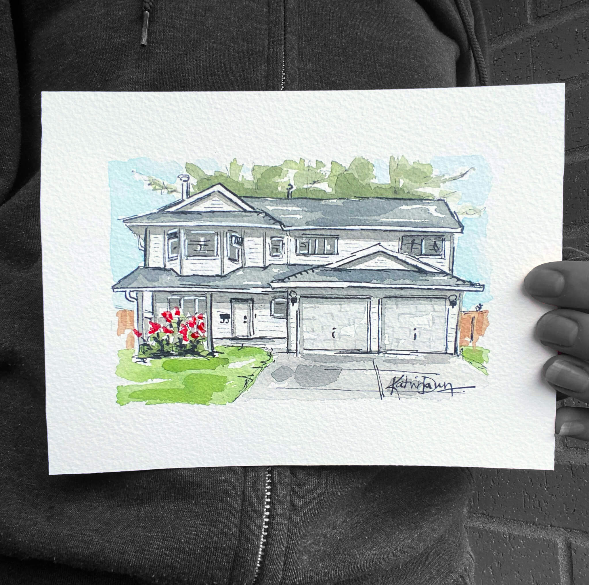 Coquitlam Home Portrait by watercolor artist Katrina Dawn