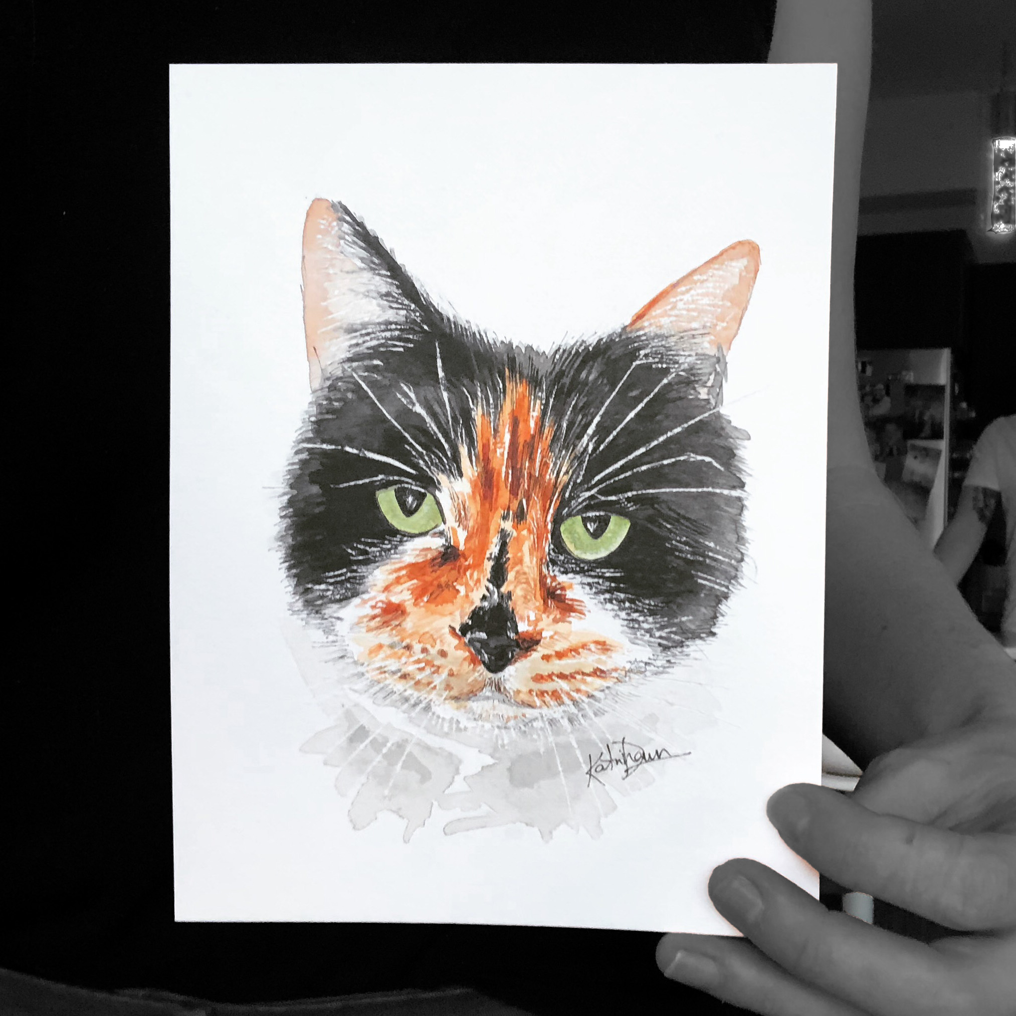 Cat Pet Portrait by watercolour sketcher Katrina Dawn