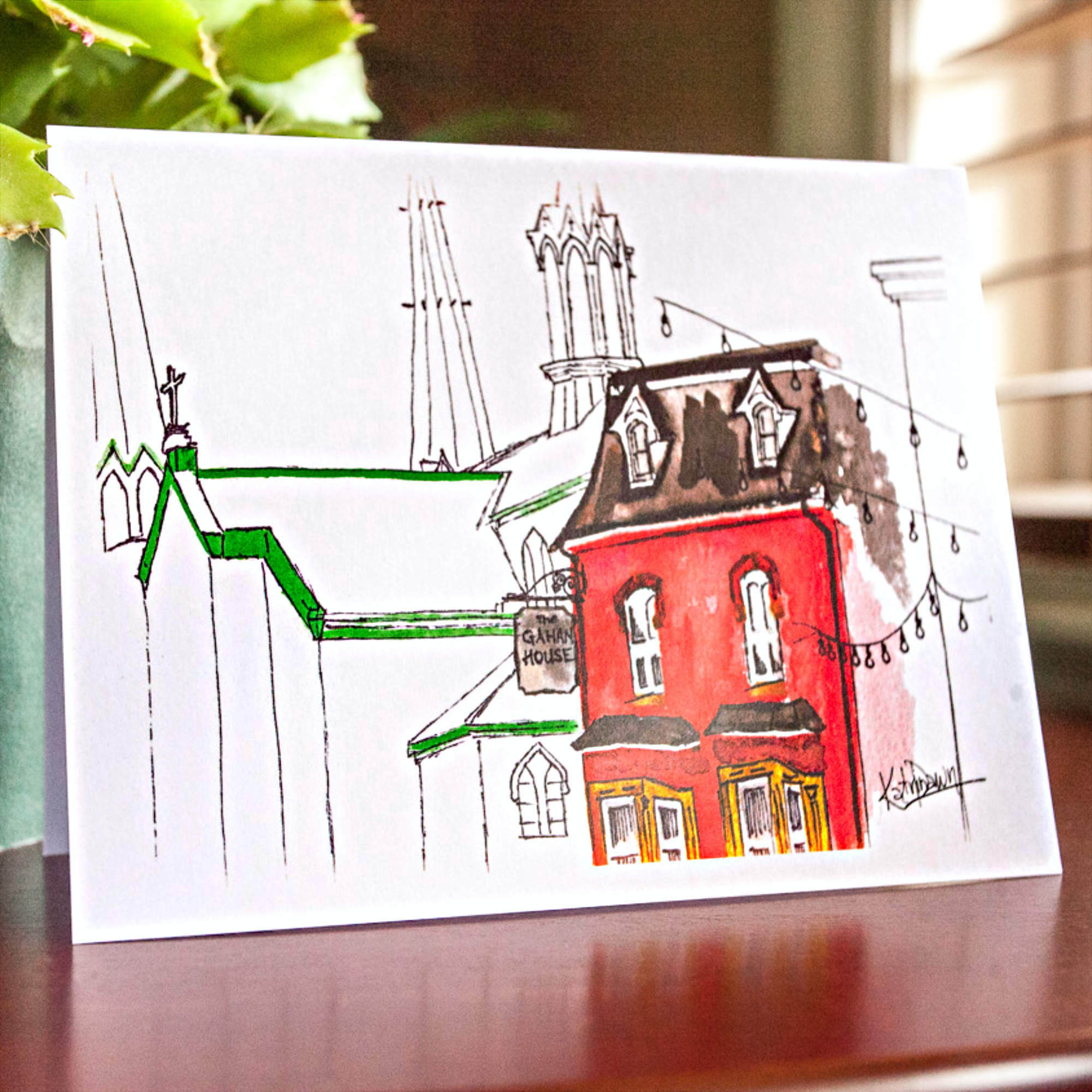 KatrinaDawn watercolour sketch of The Gahan House pub in Charlottetown.