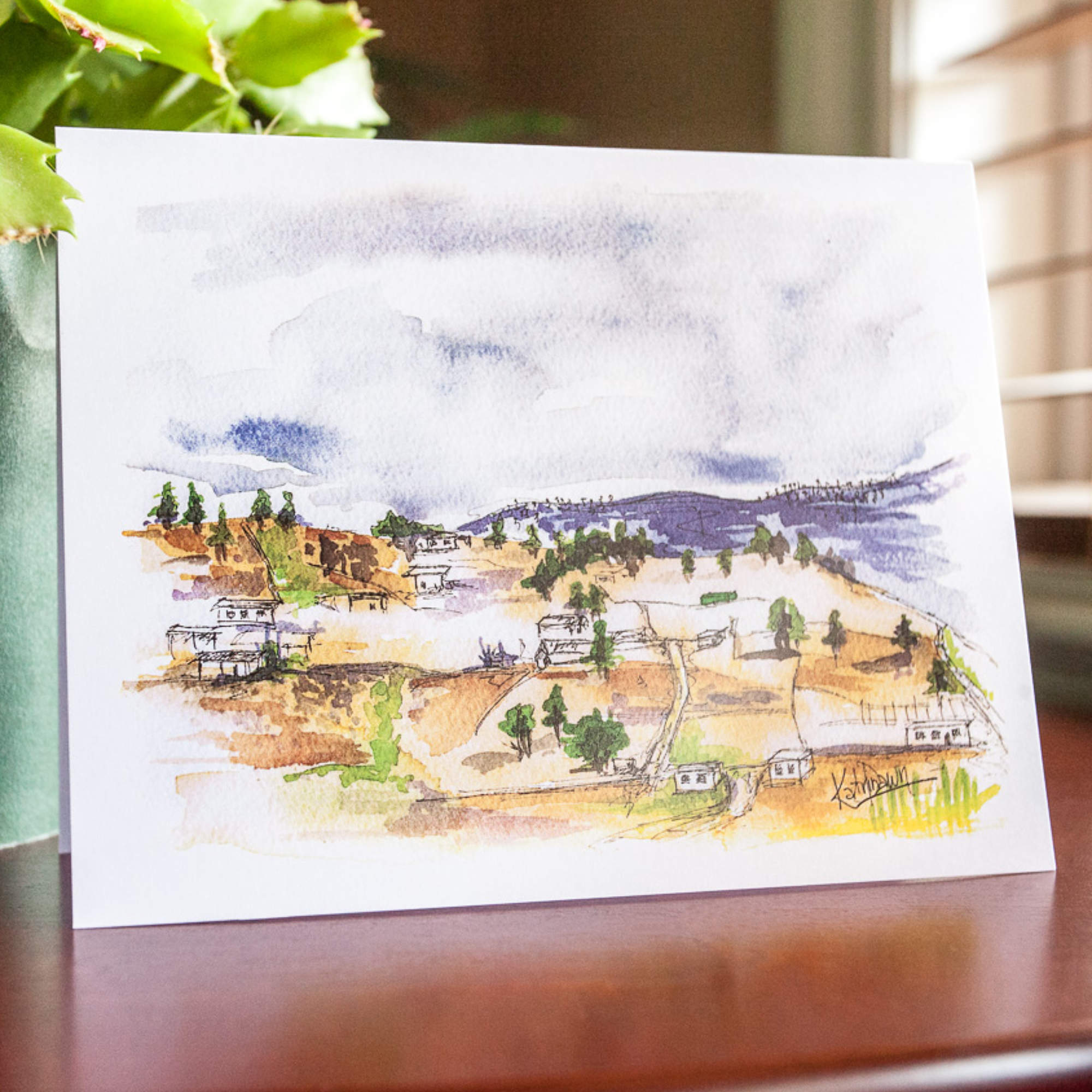 KatrinaDawn watercolour and ink sketch of the Guatemalan highlands.