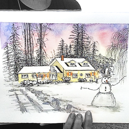 Home Portrait of a Fort Langley Home by watercolour sketcher Katrina Dawn
