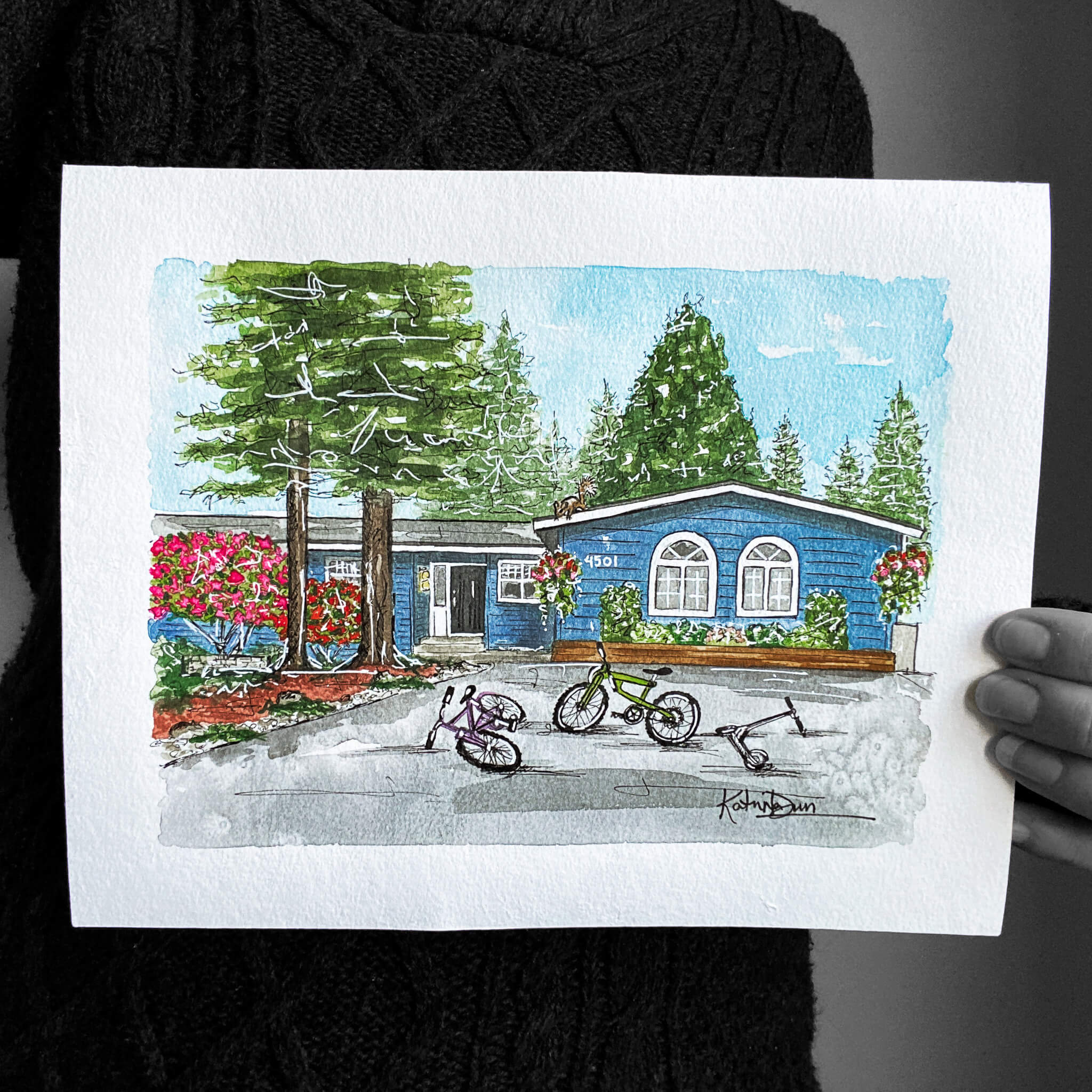 Watercolour Home Portrait by Canadian Artist Katrina Dawn