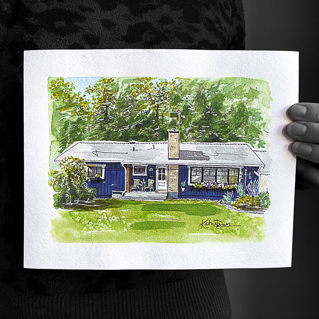 Watercolour Home Portrait by Canadian Artist Katrina Dawn