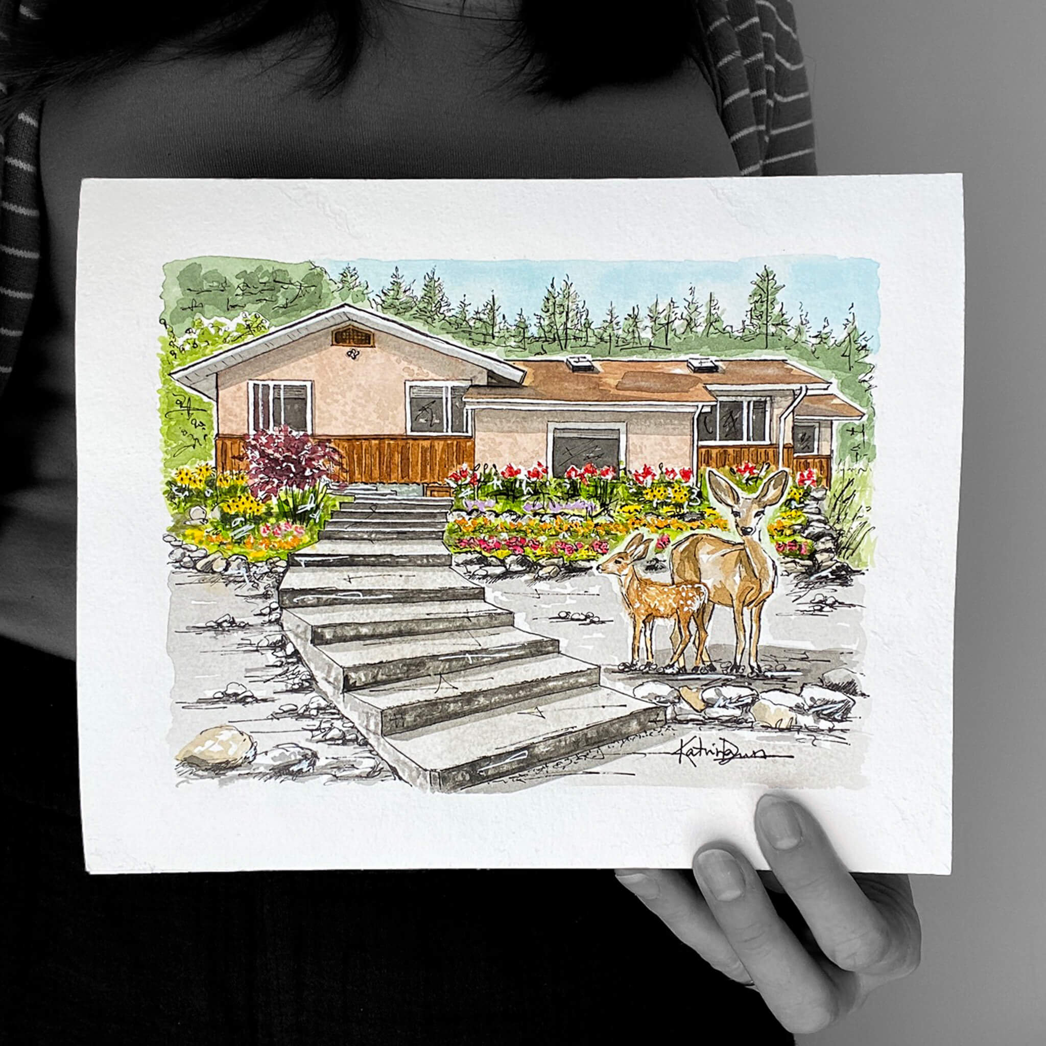 Watercolour Home Portrait by Canadian Artist Katrina Dawn