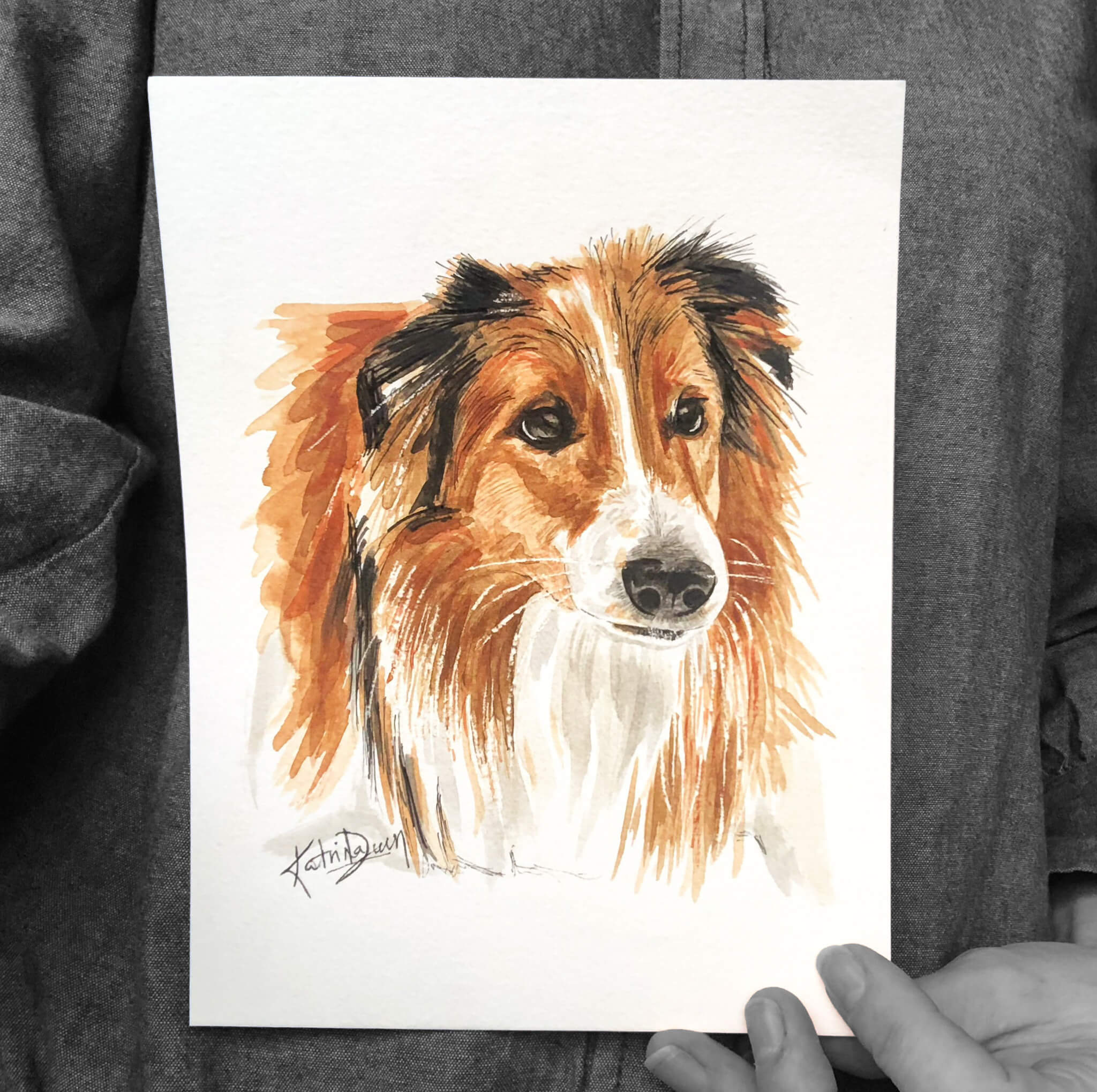 Watercolour Pet Portrait by Canadian artist Katrina Dawn