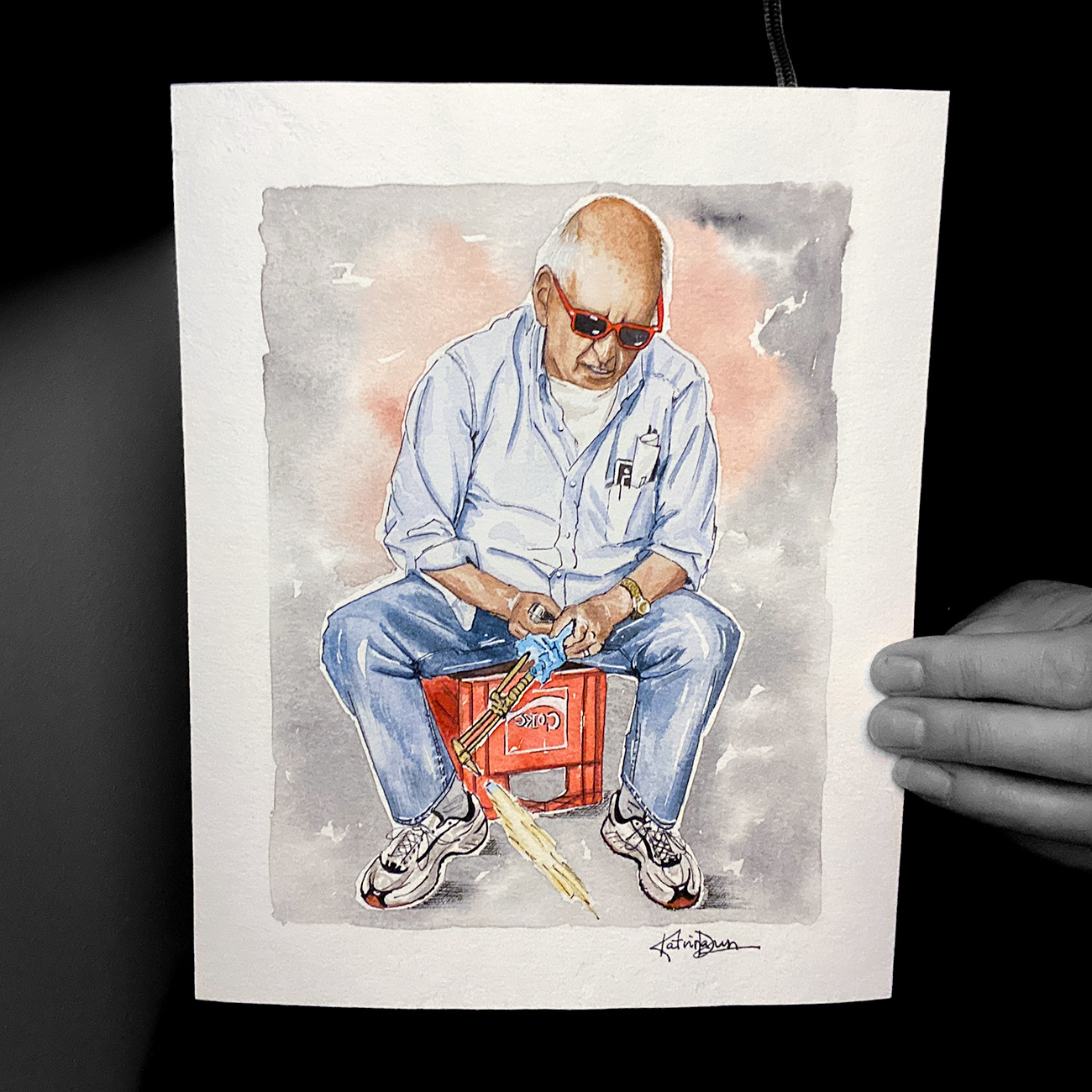 Watercolor Portrait of an elderly man by Canadian Artist Katrina Dawn